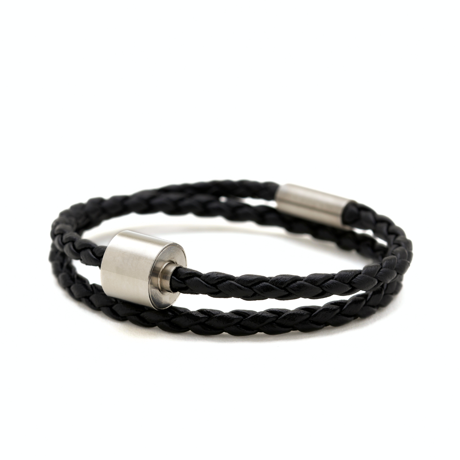 Zwart Gevlochten Leer Armband in edelstaal