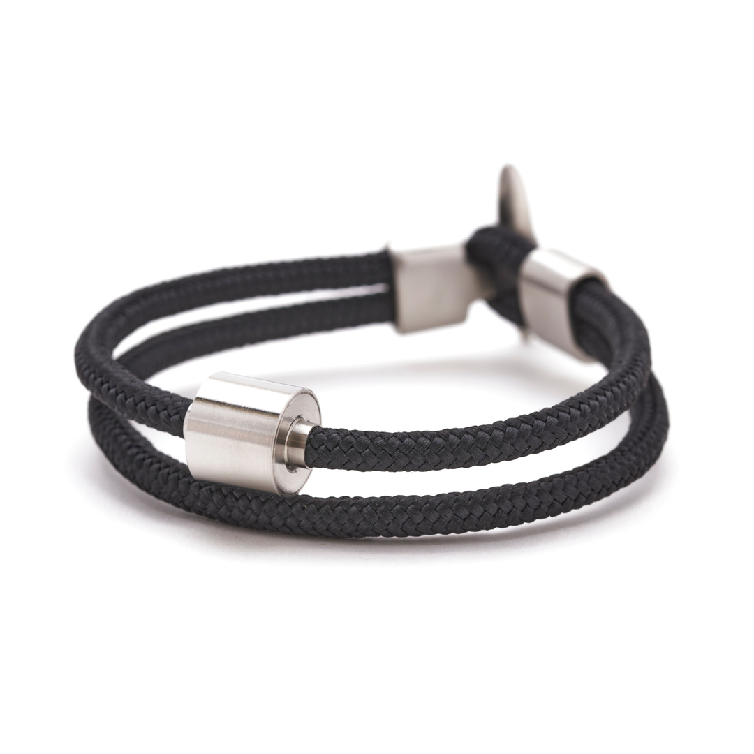 Schwarzes Kordelarmband aus Edelstahl