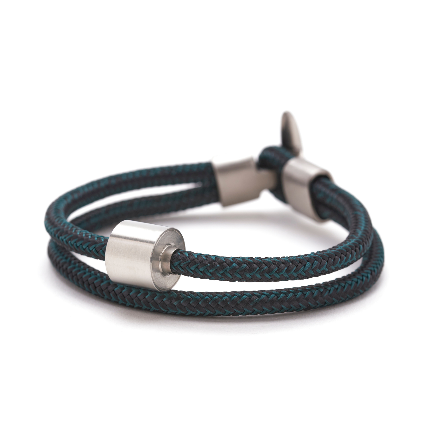 Zwart & Petrol Koord Armband in edelstaal