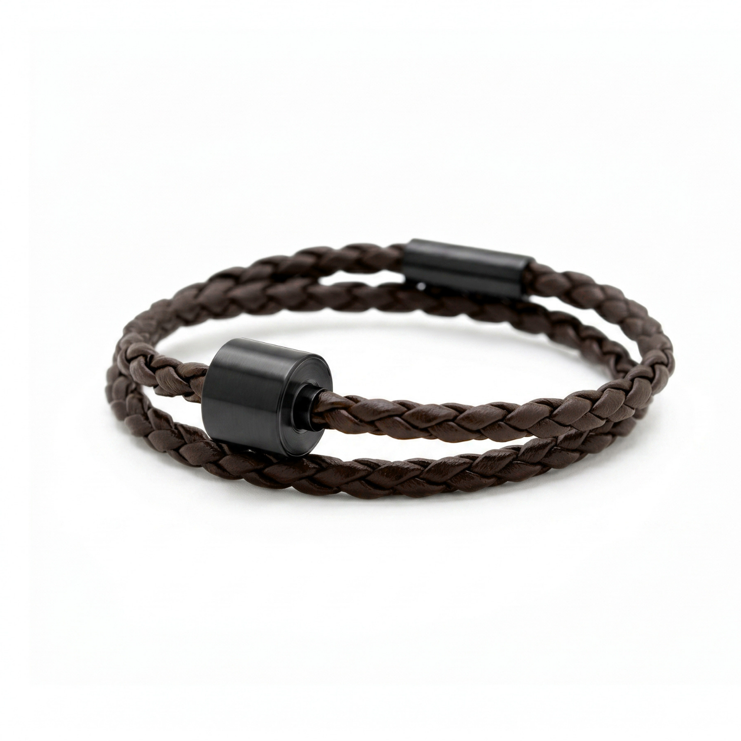 Bruin Gevlochten Leer Armband in black edition