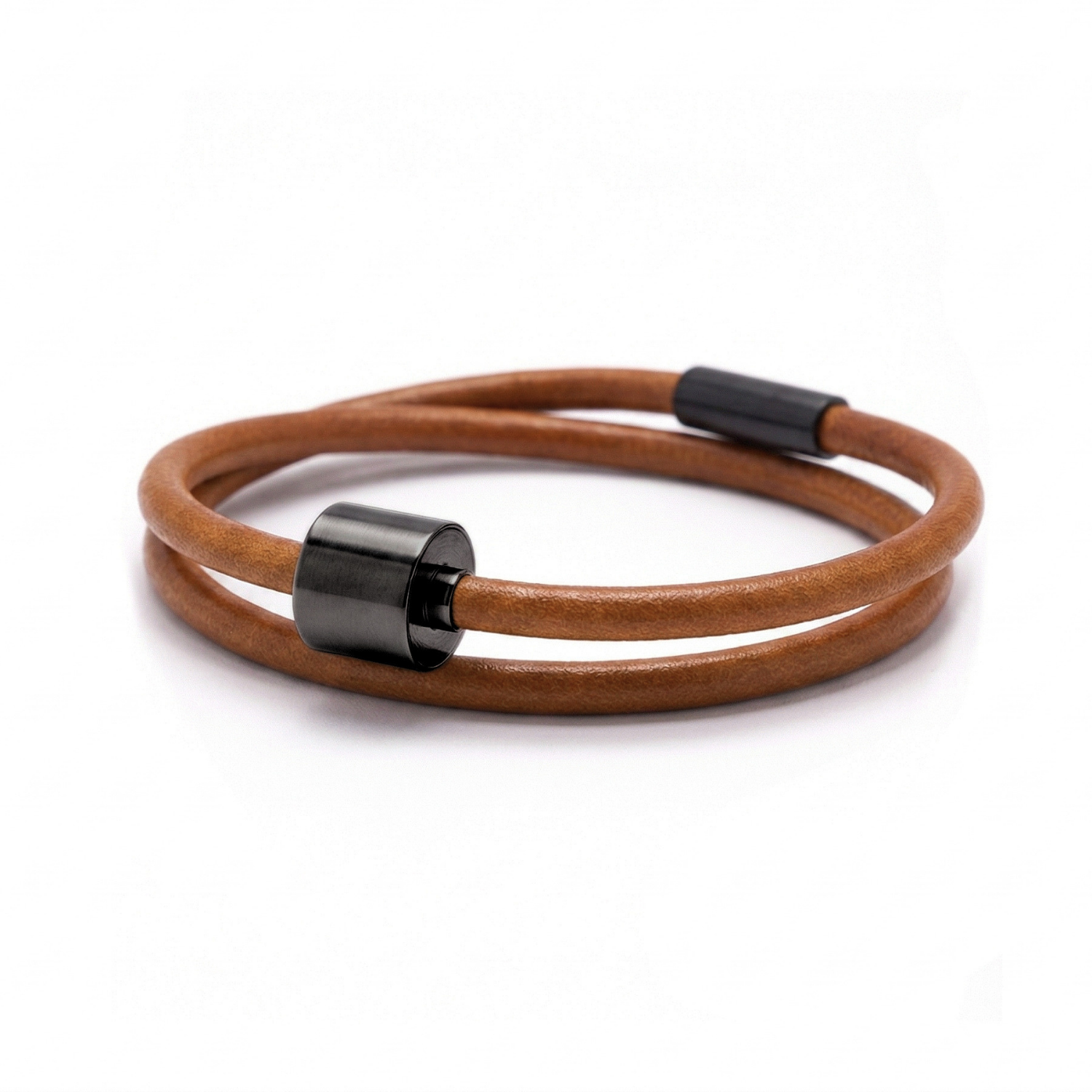 Cognac Glad Leer Armband in black edition