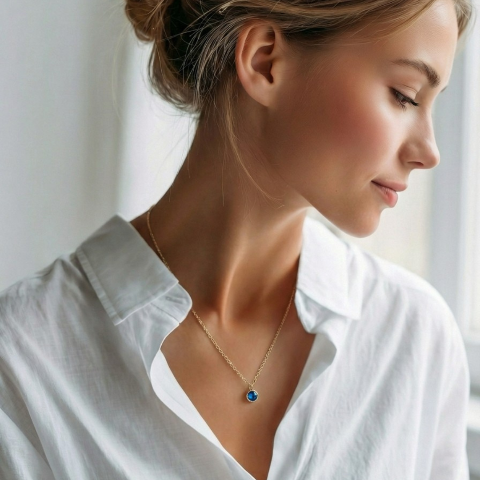 September Saffier Pendant verguld
