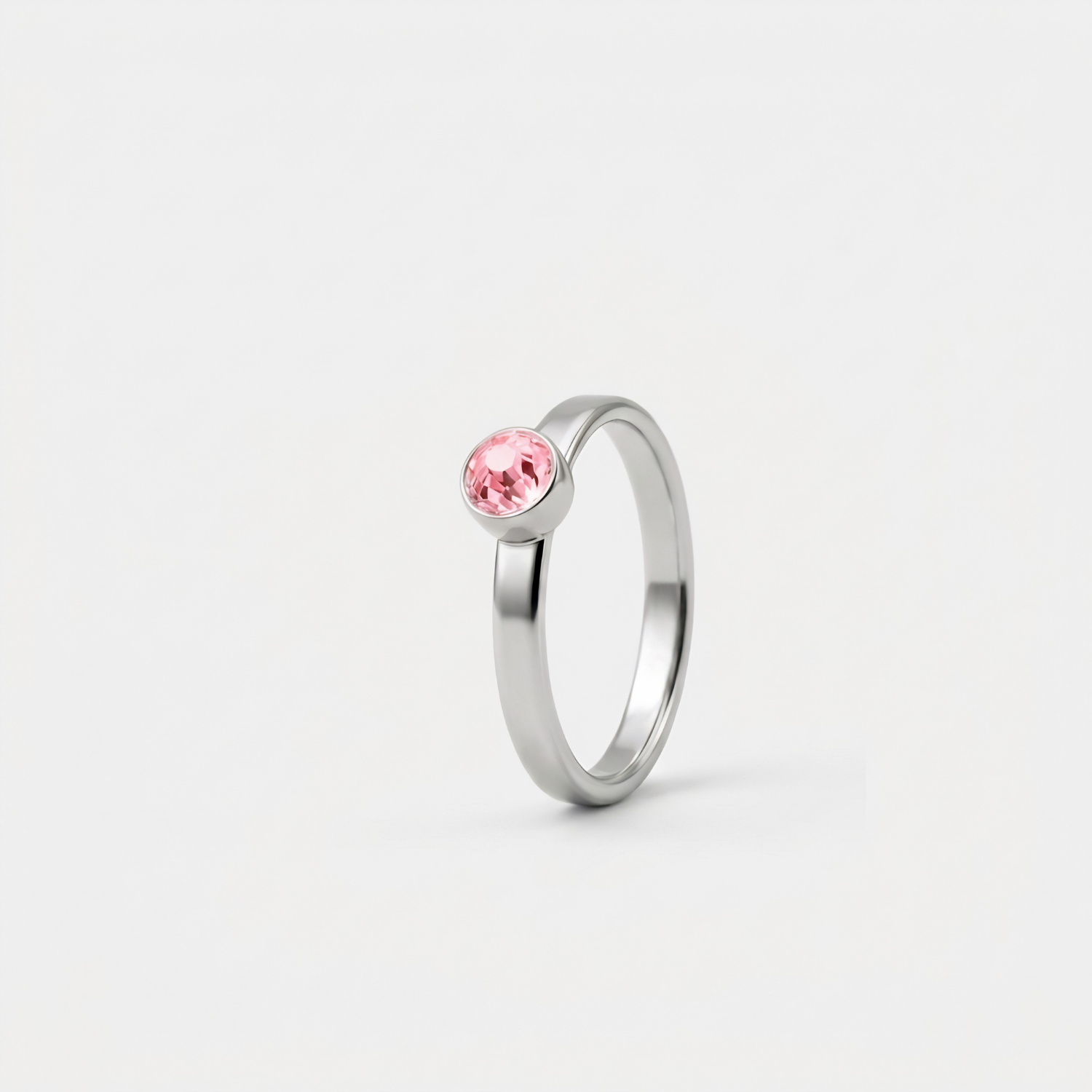 October Pink Tourmaline Ring in Stainless Steel.