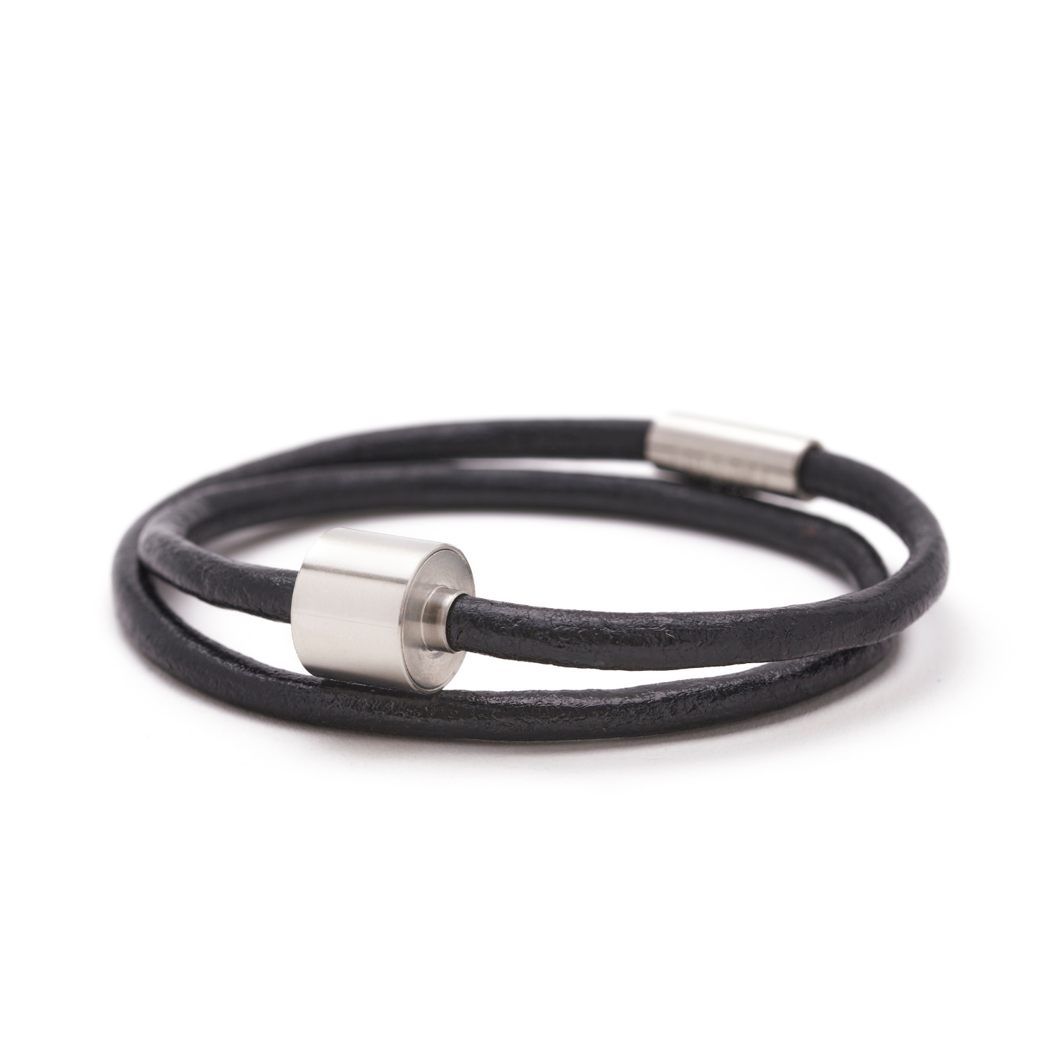 Zwart Glad Leer Armband in edelstaal