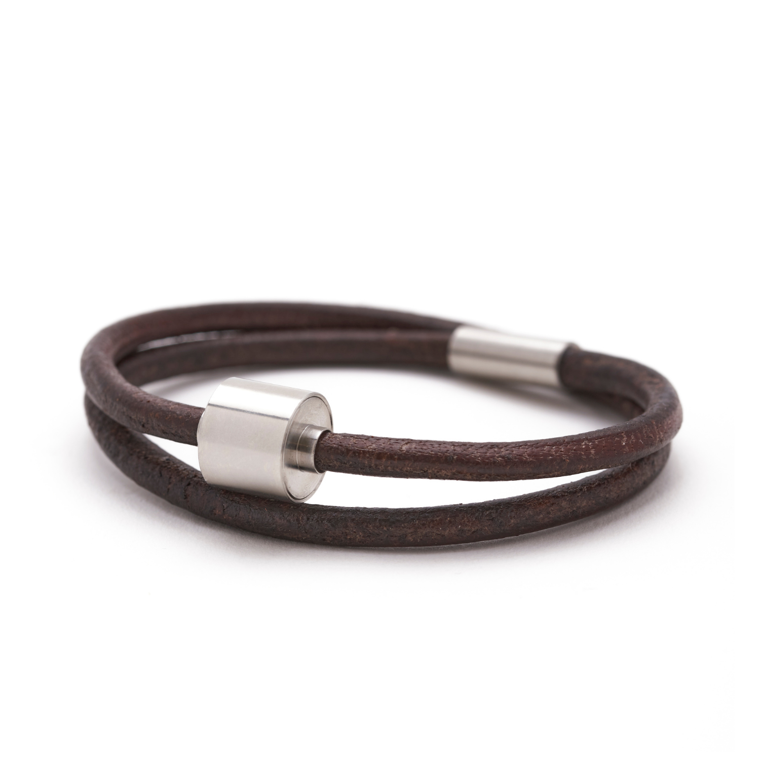 Bruin Glad Leer Armband in edelstaal