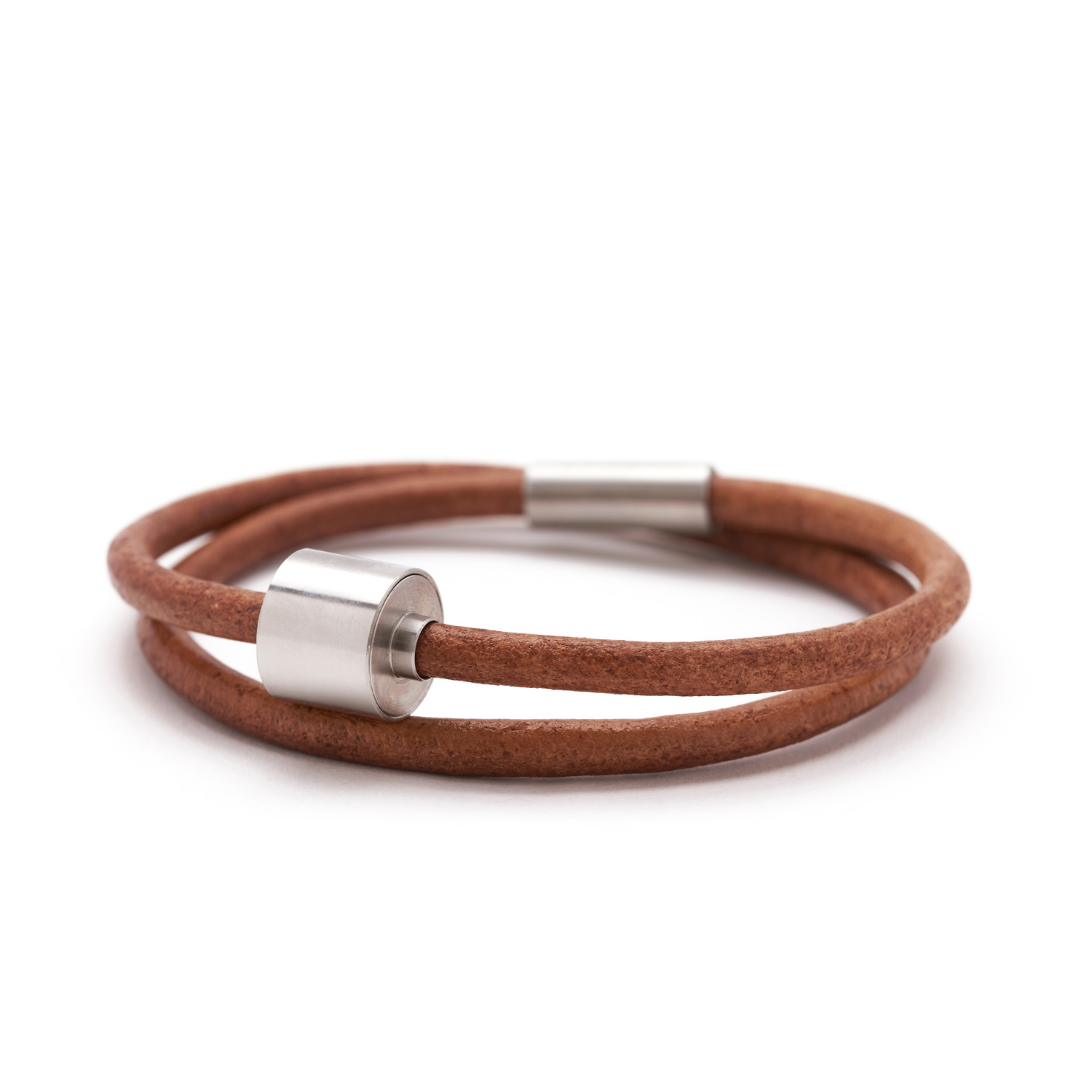 Cognac Glad Leer Armband in edelstaal
